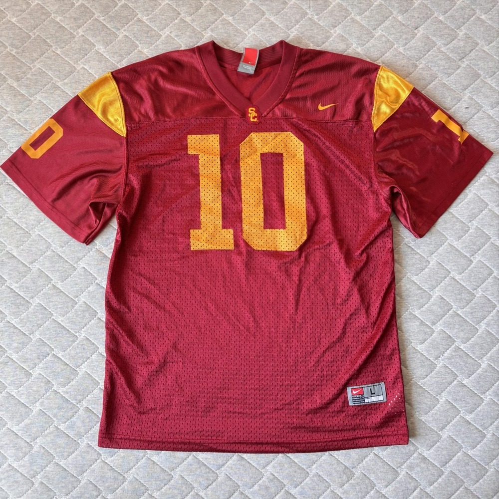 USC Trojans Jersey Womens Large Red Gold NCAA Football Nike Team 10 Mesh
